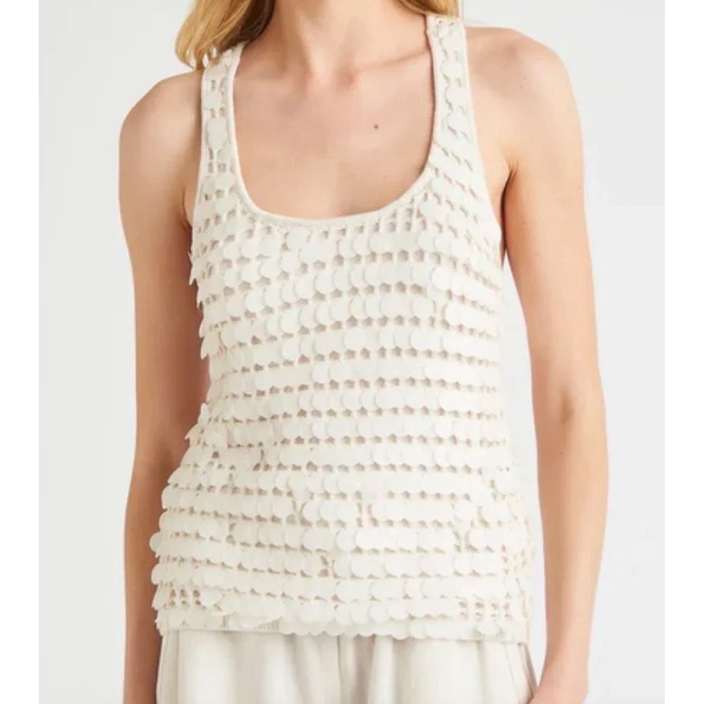 Splendid Esme Paillette Tank Gardenia White Crochet Sequin‎ Top RM3K130 Mens M